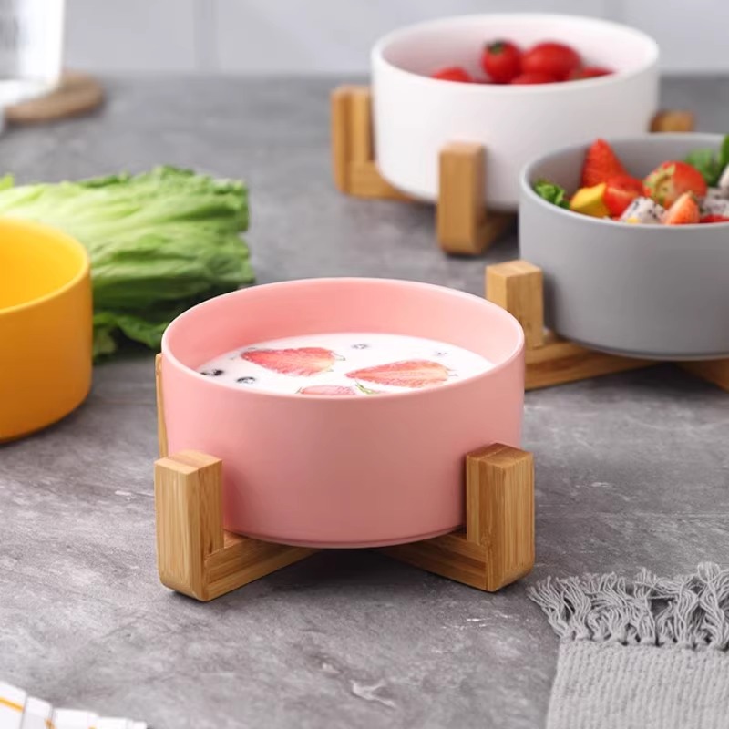 增高木架花几双碗一体防打翻