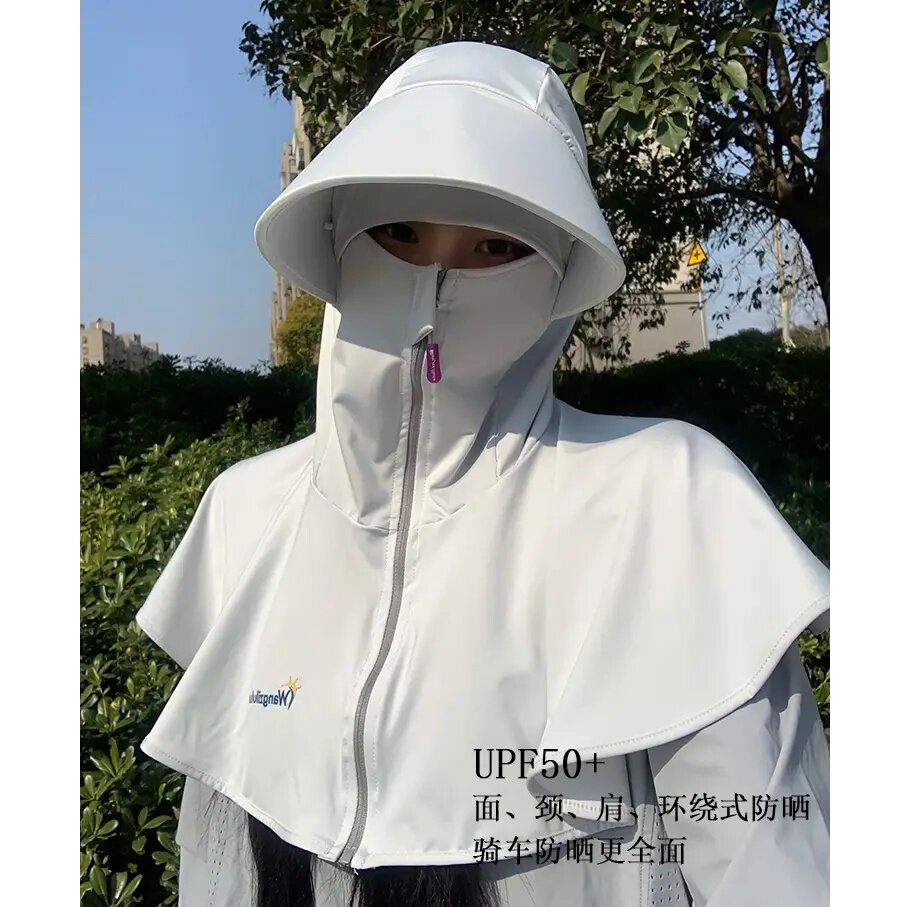 夏季披肩遮阳防晒帽子女全脸护颈防紫外线面罩冰丝骑车男款太阳帽