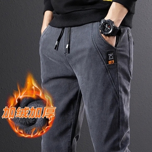 牛仔裤男款修身直筒秋冬季加绒加厚男裤弹力耐磨工作劳保休闲长裤