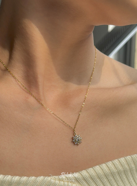 你好克拉/金色雪花花朵美国14k包金项链简约森系优雅日式精细珠宝