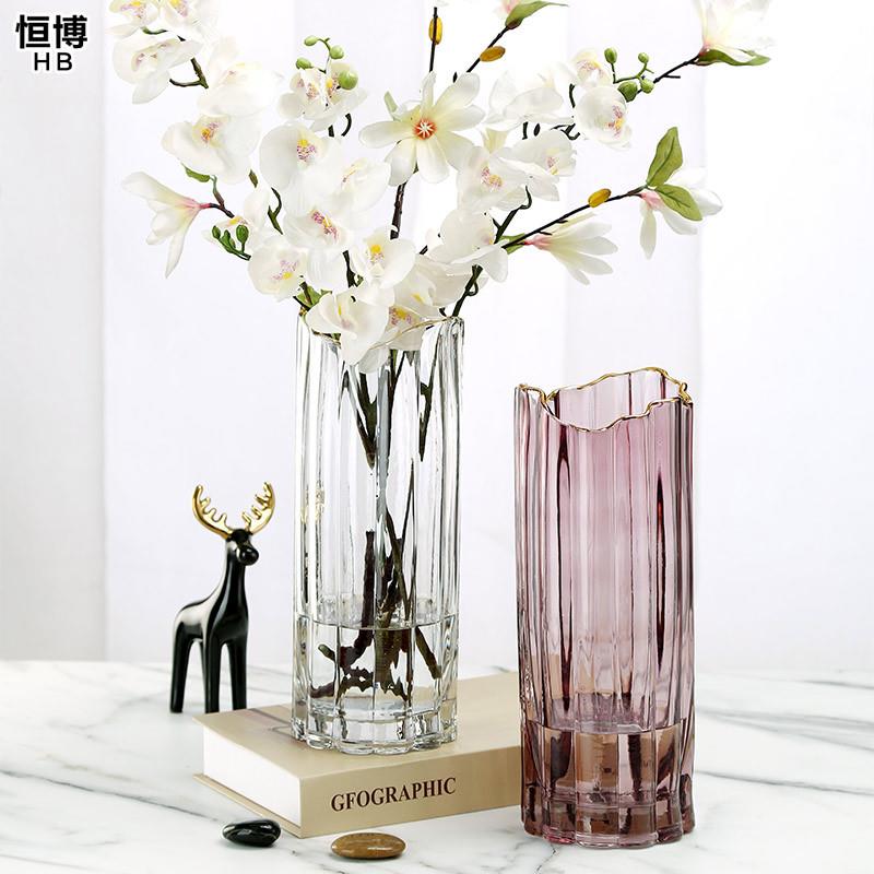 现代简约加厚玻璃花瓶创意透明高级感插花干花百合装饰摆件