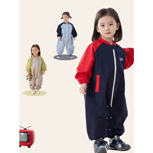 宝宝防水爬爬服罩衣婴幼儿户外哈衣儿童长袖防脏连体衣围衣春秋冬