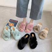 室内家居毛茸外穿交叉棉冬天拖鞋 毛毛拖鞋 女秋冬新款