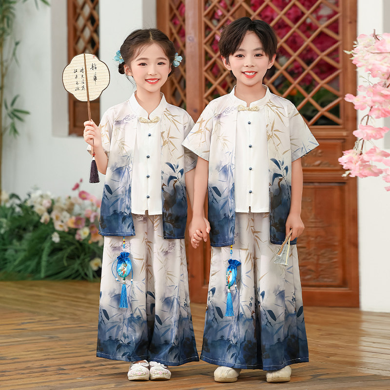 汉服男童春夏唐装女童古装儿童国学服新中式班服小学生古风演出服