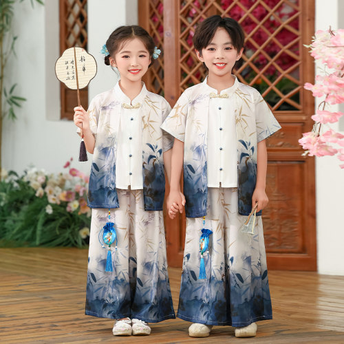 汉服男童春夏唐装女童古装儿童国学服新中式班服小学生古风演出服