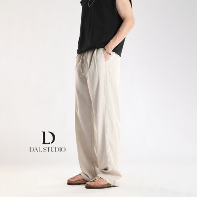 老钱风亚麻直筒休闲裤