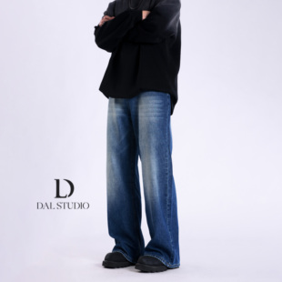 男2025年秋冬宽松阔腿cleanfit长裤 复古深蓝色直筒牛仔裤 美式 DAL