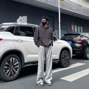 柳钉褶皱设计感运动休闲裤 男2025年秋冬厚款 灰色宽松阔腿卫裤 DAL