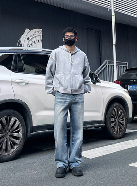 DAL 美式cleanfit宽松直筒牛仔裤男2025年秋季冰蓝色潮流猫须长裤