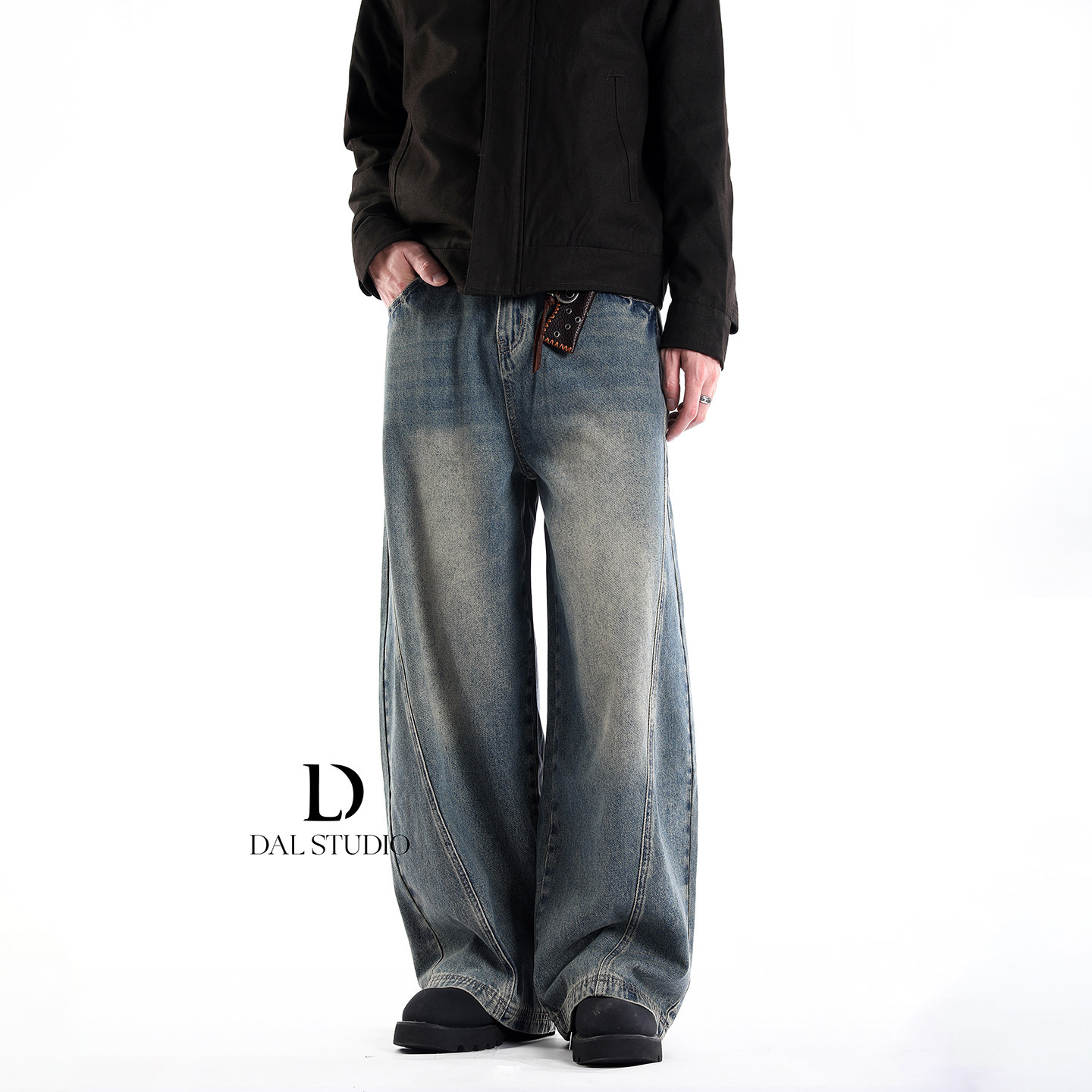 DAL美式复古水洗弯刀阔腿潮牌街头痞帅小众牛仔裤男宽松高街长裤,男装,牛仔裤,淘宝优惠券,粉丝福利购,淘宝优惠卷