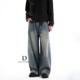 男宽松高街长裤 DAL美式 复古水洗弯刀阔腿潮牌街头痞帅小众牛仔裤