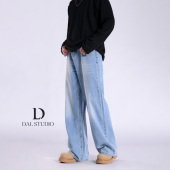 美式 浅蓝色阔腿牛仔裤 男2025年秋冬新款 DAL 复古宽松cleanfit长裤