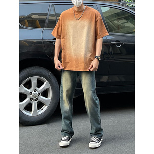 潮牌高街休闲长裤 DAL 水洗做旧磨白美式 男新款 子 复古蓝直筒牛仔裤