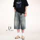 显瘦阔腿潮流短裤 DAL 男2025年夏季 新款 美式 复古蓝宽松七分牛仔裤