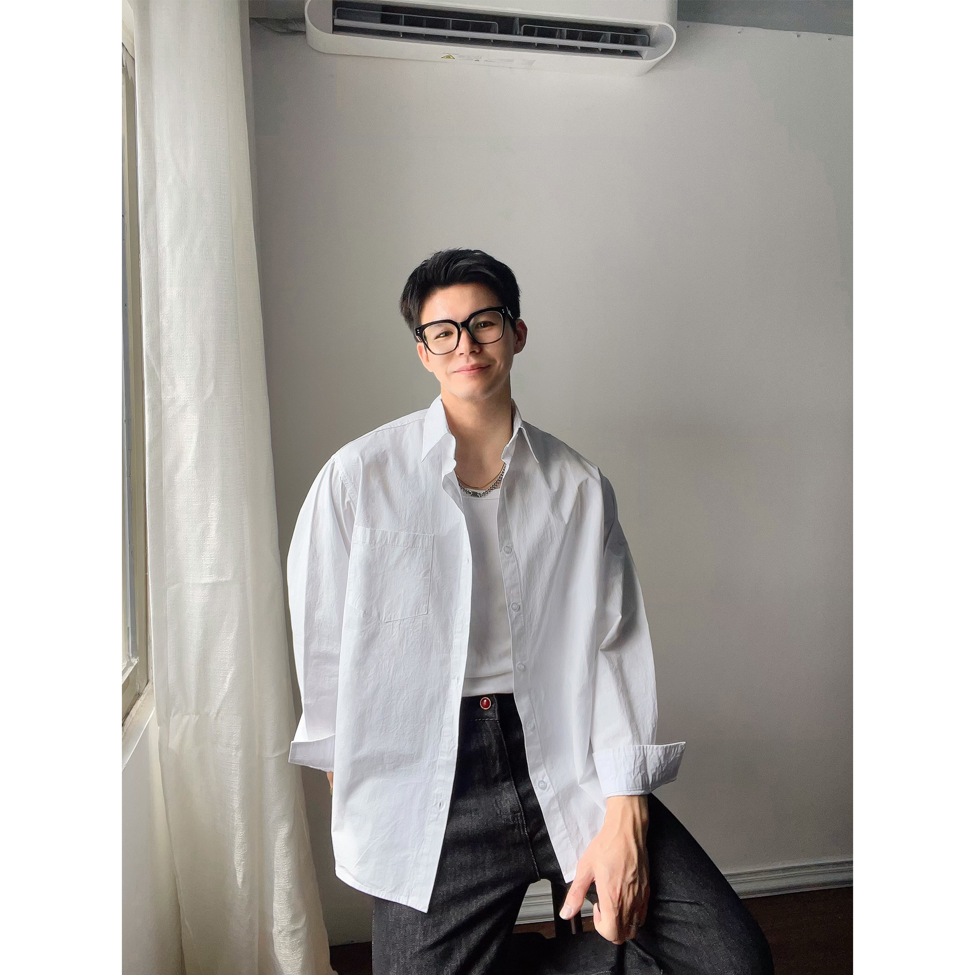 百搭基础款长袖衬衫男
