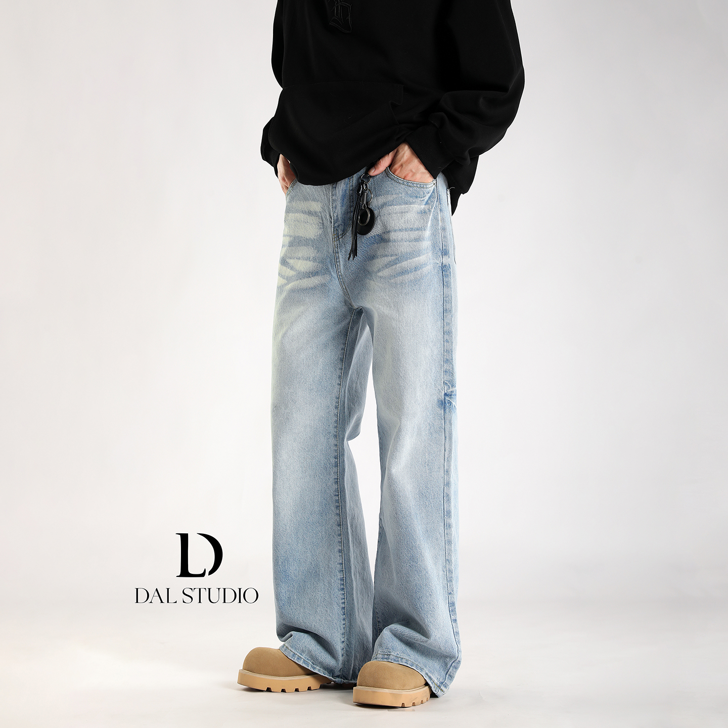 复古街头直筒牛仔裤男