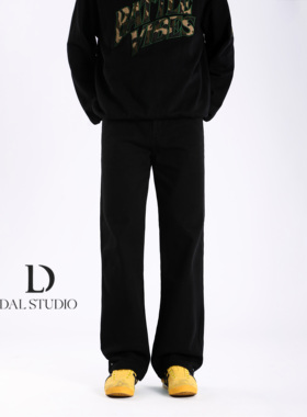 DAL 纯黑色直筒牛仔裤男2025年春季新款窄版阔腿修身显瘦百搭长裤