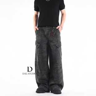 男宽松阔腿多口袋情侣男女长裤 裤 复古弯刀迷彩怀旧工装 DAL美式