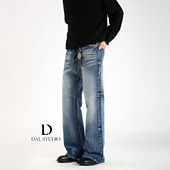 DAL cleanfit宽松直筒长裤 复古深蓝色猫须微喇牛仔裤 男2025年秋季
