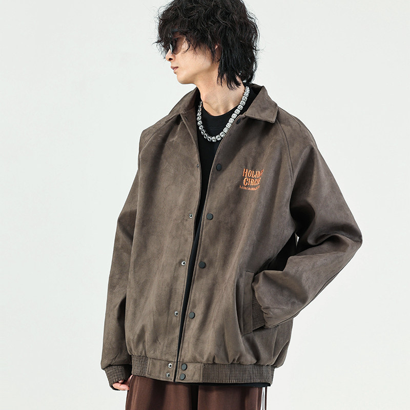 NBKY加绒麂皮绒翻领飞行员棒球服