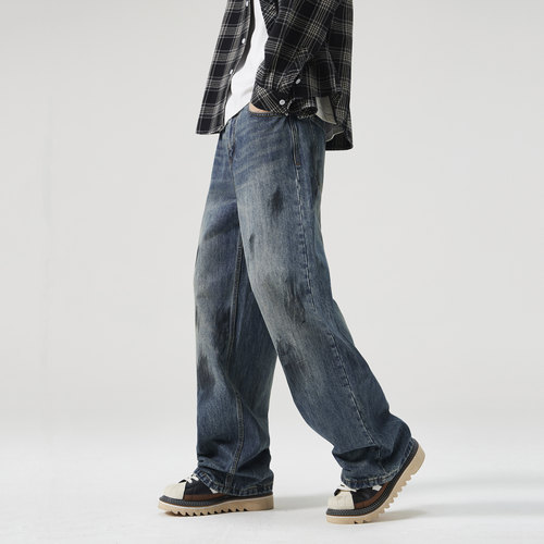 NBKY美式涂鸦宽松直筒牛仔裤