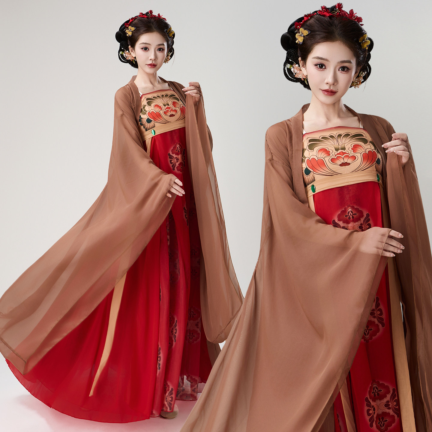 簪花仕女唐制汉服女诃子裙大袖衫舞蹈演出服中国古典舞纱衣开场舞