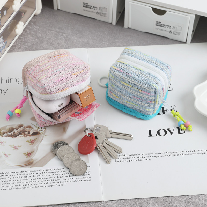 小香风女包可爱便携适用蓝牙耳机保护套收纳软布壳挂件迷你零钱包
