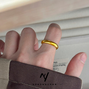 【金包银素圈戒指男女款】小众设计黄金色对戒情侣礼物戒指送女友