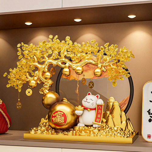 发财树流沙画 画招财猫摆件开 业礼物前台店铺办公室装饰乔迁新居