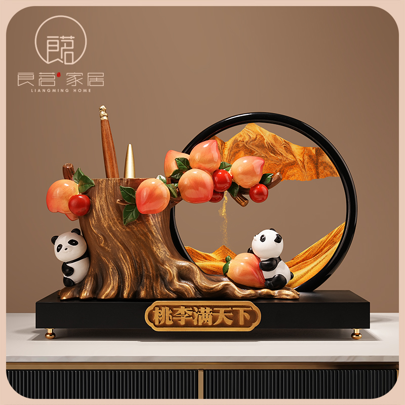 熊猫文创笔筒流沙画摆件轻奢高级感毕业礼物送老师办公室桌面装饰