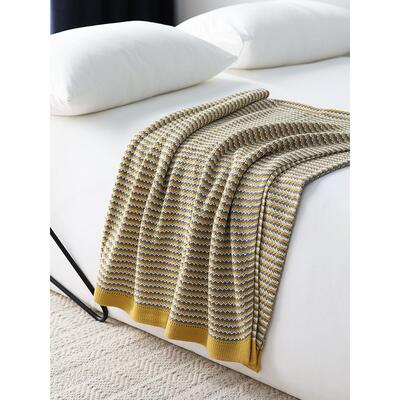 黄色单人休闲午睡沙发盖毯毛线针织装饰毯北欧简约风包邮新款毛毯
