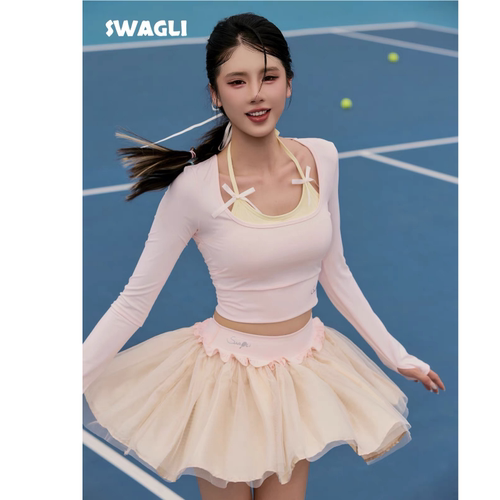 Swagli ballavi网球服运动衫半身裙女显瘦凉感防晒匹克球跑步健身