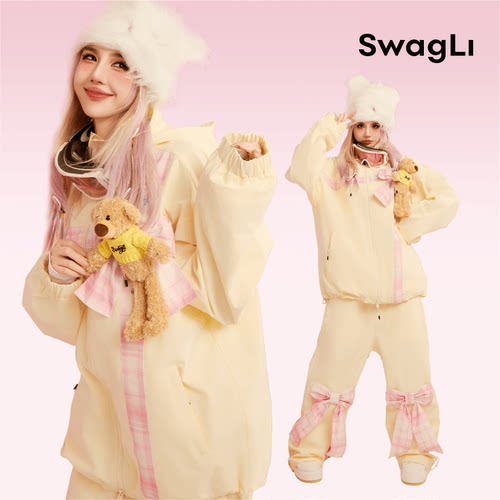 Swagli新款【小熊礼物】滑雪服外套加绒压胶户外单双板滑雪服套装