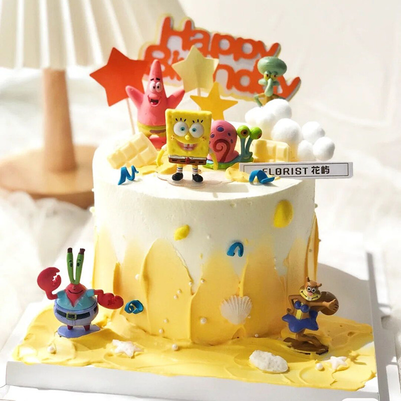 海绵宝宝蛋糕装饰摆件派大星蟹老板章鱼哥卡通公仔生日烘焙插件