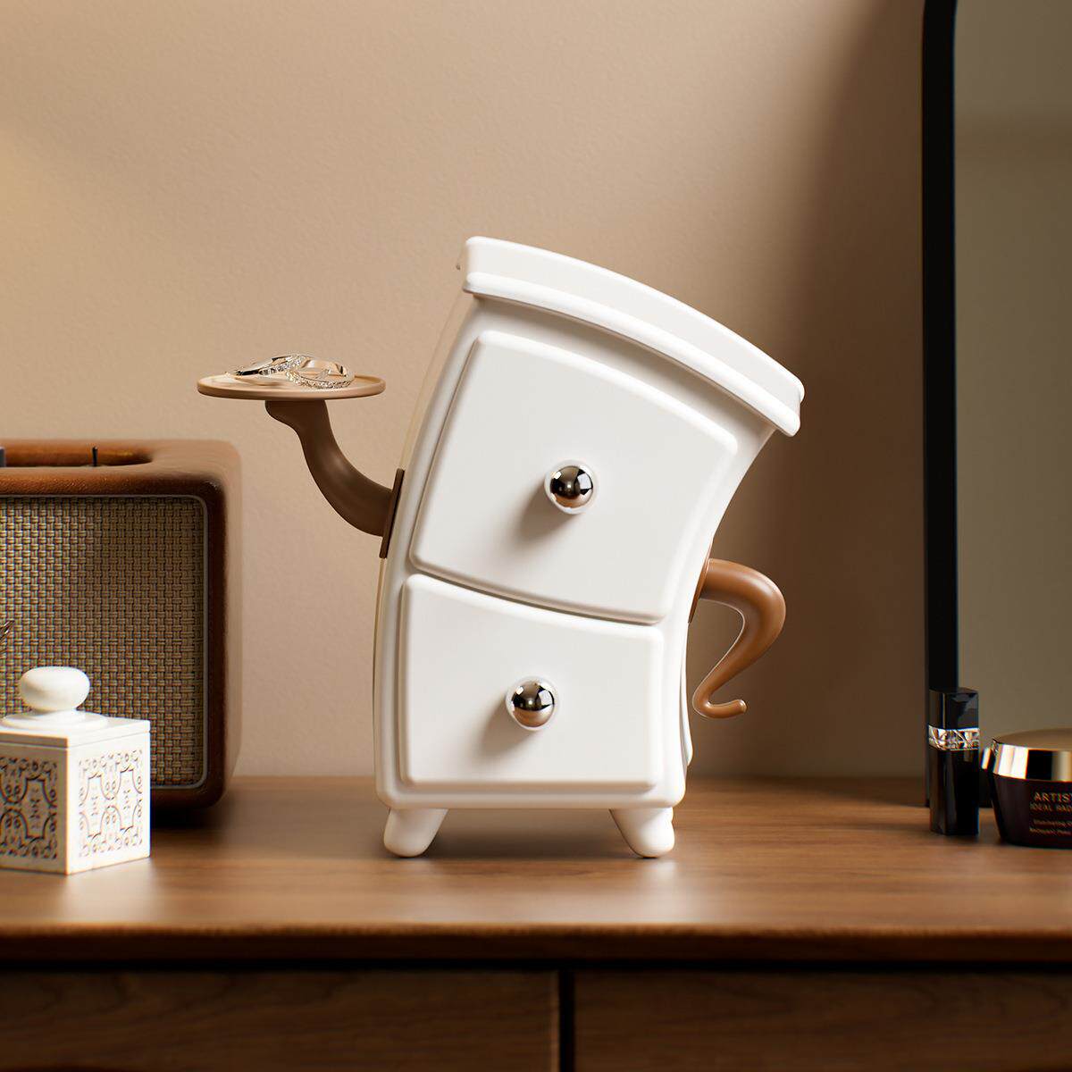 搞怪叉腰柜首饰耳环分格整理架玄关柜子创意弯腰抽屉式桌面收纳盒