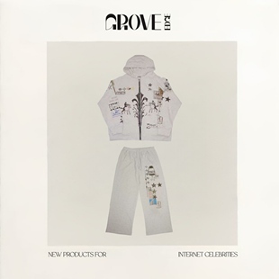 【现货】GROVE EDGE韩国小众金智妮涂鸦印花连帽拉链卫衣长裤套装