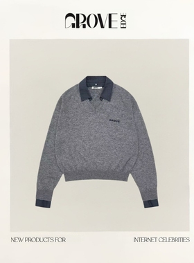 【现货】GROVE EDGE韩国小众假两件格纹拼接v领针织衫上衣毛衣女