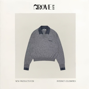 EDGE韩国小众假两件格纹拼接v领针织衫 GROVE 上衣毛衣女 现货
