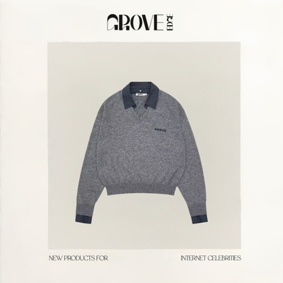 【现货】GROVE EDGE韩国小众假两件格纹拼接v领针织衫上衣毛衣女