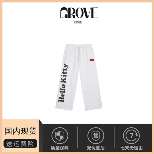 【现货】GROVE EDGE小众联名Kitty猫咪卫裤 灰色裤子直筒休闲运动