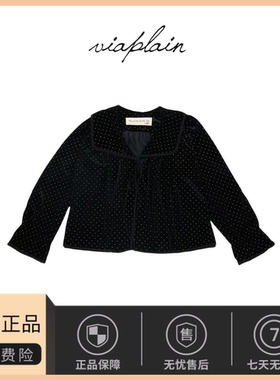 【现货】韩国小众viaplain波点天鹅绒衬衫女复古系带翻领春季新款