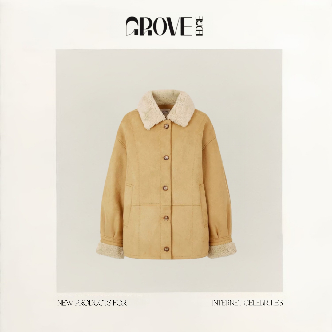 【现货】GROVE EDGE设计师翻领皮毛一体外套韩系女装保暖毛毛外套