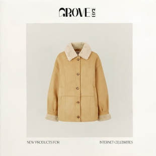 EDGE设计师翻领皮毛一体外套韩系女装 GROVE 保暖毛毛外套 现货