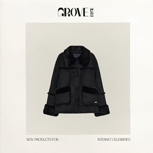 【现货】GROVE EDGE韩系皮毛一体外套女2025秋冬加厚小众毛领夹克