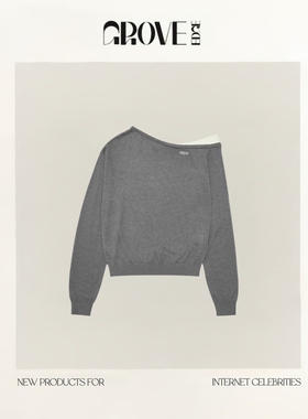 【现货】GROVE EDGE韩国小众斜露肩假两件拼接长袖针织衫上衣