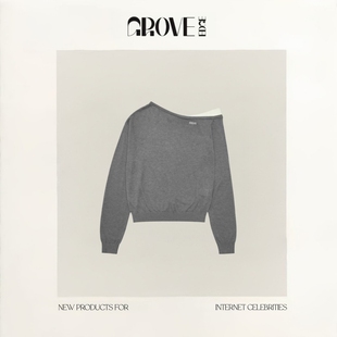 针织衫 EDGE韩国小众斜露肩假两件拼接长袖 GROVE 上衣 现货