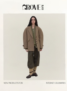 【现货】GROVE EDGE冬季新款韩国设计师通勤羊毛西装毛呢大衣外套