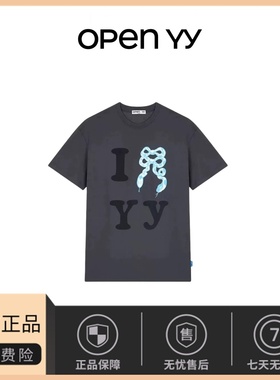 【现货】韩国小众open yy蛇年限定蓝色小蛇蝴蝶结印花套头短袖T恤