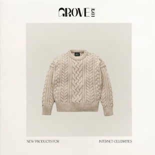现货 休闲罗纹饰边绞花长袖 GROVE 秋冬新款 毛衣 EDGE羊毛针织衫