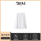 现货 GROVE EDGE秋季 新款 韩国设计师气质收腰百褶半身裙